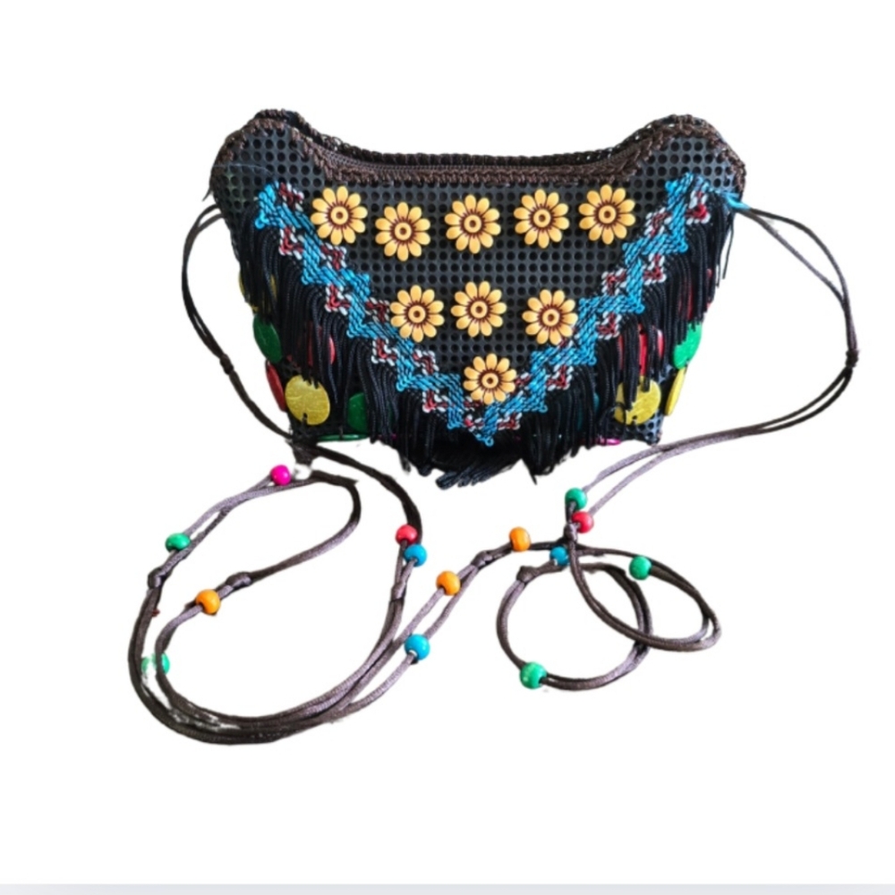 NEW Small Colorful Beaded Crossbody Purse  Plastic Circle Detail Zipper Close